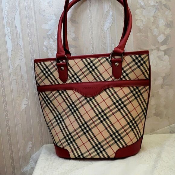 Authentic Burberry Triple Compartments Leather Trim Monogram Shoulder Ba… - Picture 9 of 13